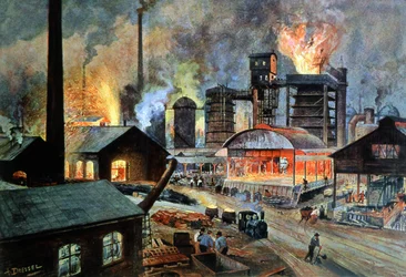 Továrna na zpracování kovů v Německu, kolem roku 1890 (ilustrace)