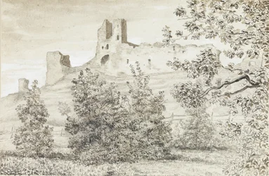 Pohled na zříceninu hradu Rakvere, 1828 (sépie a tužka na papíře)