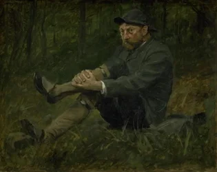 Architekt Thorvald Bindesbøll ve smrkovém lese na Kullen