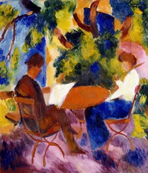 U zahradního stolu, 1914