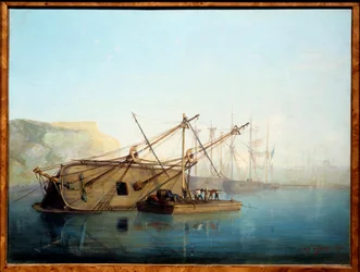 Plachetnice s akvarelem od Auguste Aiguier (1819-1865)