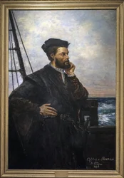 Portrét Jacquese Cartiera (1491-1557), francouzského mořeplavce a průzkumníka. obraz Auguste Lemoine 1848-1909 - 1895 SAINT MALO muzeum historie