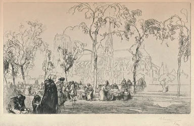 Notre Dame při pohledu z Quai Montebello, 1915