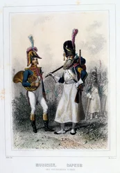 Hudebník a sapper of the Grenadiers-à-Pied, 1859.