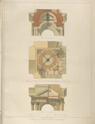 Detail stavby zvonice Z: Stavba katedrály svatého Izáka, 1845