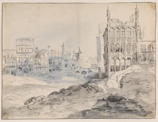 Severozápadní roh la Grand-Place v Bruselu po bombardování v roce 1695