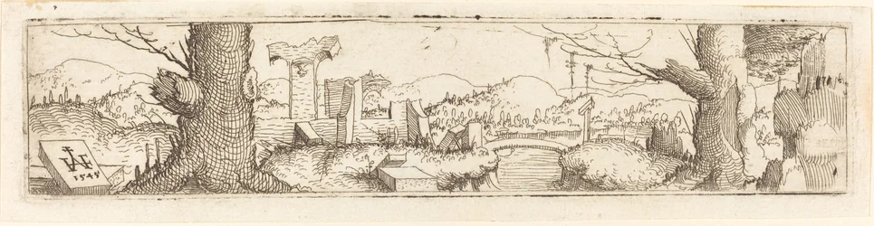 Krajina s potokem a ruinami, 1545.