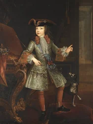 Portrét krále Ludvíka XV. (1710-1774) jako dítě - Augustin-Oudart Justinat (?-1743). Olej na plátně