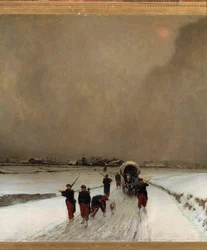 Válka roku 1870: „Opozdilci, efekt sněhu“. Obraz od Augusta Chenua, zvaného Fleury (1833-1875), 1870. Rozměry: 1,7 x 1,5 m. Paříž, Musée d