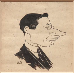 Karikatura (černý inkoust na papíře)