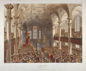 Interiér kostela svatého Martina-in-the-Fields, Westminster, Londýn, 1809