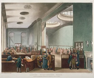 Vnitřní pohled na Lloyds Subscription Room v Royal Exchange, City of London, 1809