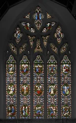 Záhady růžence, východní okno kaple, 1847 (vitráže)