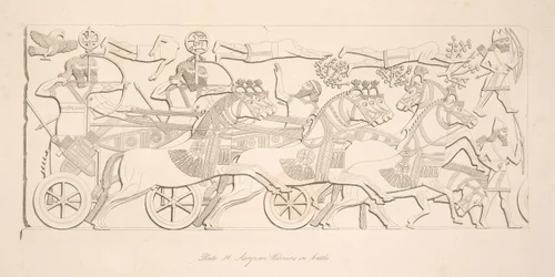 Asyrští válečníci v bitvě, od Monuments of Niniveh, hospoda. 1849