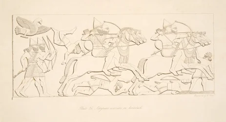 Asyrští válečníci na koních, z Monuments of Niniveh, hospoda. 1849