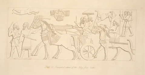 Triumfální návrat krále z bitvy, z Monuments of Niniveh, hospoda. 1849
