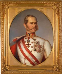 Portrét Františka Josefa I. Rakouského (1830-1916). Má vyznamenání Řádu zlatého rouna. Anonymní obraz, olej na plátně, kolem 1855. Rakouské umění