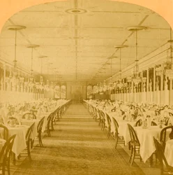 Jídelna, Grand Union Hotel, Saratoga, největší jídelna na světě, 1882.