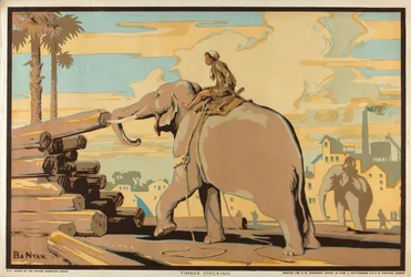 Timber Stacking, sarjasta "Burma: A Land of Rich Resources" (väri litho)