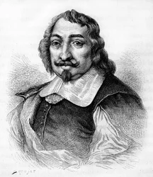 Samuel de Champlain, francouzský průzkumník a kolonizátor (v. 1567-1635). Kolonizátor Kanady. Rytina z roku 1830 podle vážného portrétu od Moncorneta.