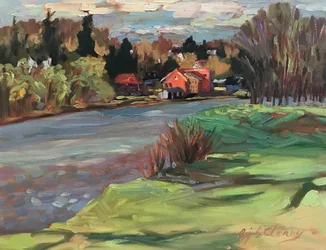 Vesnice na řece Kennebunkport, asi 1980-90 (olej na plátně)