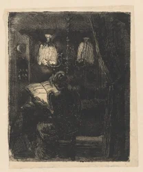 Sientje Mesdag-van Houten čte u stolu