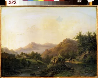 Krajina s cestou. Obraz Barenda Cornelise Koekkoeka (1803-1862). Olej na plátně. holandské umění. Muzeum umění M. Kroshitsky, Sevastopol (Sevastopol), Ukrajina