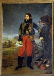 Pruská kampaň: „“Portrét en pied du Comte de Lasalle, generál de Division (1775-1809), 30. října 1806 přijímá kapitulaci posádky Štětína (Štětín)““ Obraz Antoine Jean Gros (1771-1835)