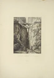Natural Bridges of Icononzo, ilustrace z "Vues des Cordillères et Monumens des Peuples Indigènes de l"Amérique" od Alexandra von Humboldta a Aime Bonpland, 1813