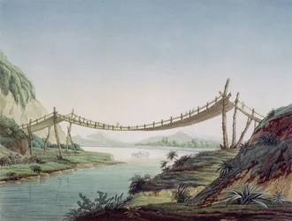 Provazový most u Penipe přes řeku Chambo, Mexiko, 1810
