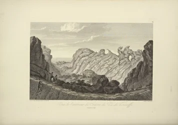 Pohled do nitra kráteru vrcholu Tenerife, nakreslil Gmelin, ilustrace z díla „Pohledy na Kordillery a památky domorodých národů Ameriky“ od Alexandra von Humboldta a Aimé Bonplanda, 1813