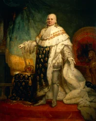 Portrét francouzského krále Ludvíka XVIII. v korunovačním rouchu, Versailles