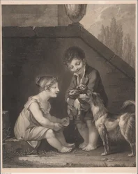 Dvě děti se psy Ach, les jolis petits chiens