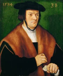 Gerhard von Westerburg (1486-po roce 1539), polopostava, v plášti lemovaném kožešinou a černém klobouku