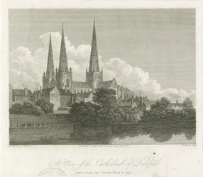 Katedrála Lichfield - South West View: rytina, 1796