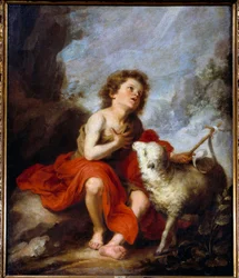 Zobrazení svatého Jana Křtitele jako dítěte, obraz Bartolomé Murilla (1618-1682), 17. století, Slunce. 1,21 x 0,99 m, Madrid, muzeum Prado