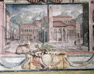 Ložnice, detail vlysu zobrazující města pod vládou Medicejských, Pistoia, freska 1564-75