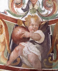 Studie Studiolo Francesca deMedici 1541-87 detail dekorace zobrazující putto držící zeměkouli, freska 1564-75