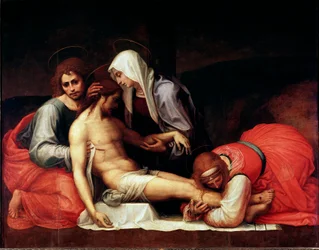 Depoziční obraz od Bartolomea della Porta dit Fra Bartolomeo (1472-1517) Rozměr.158x199 cm Florencie, Palazzo Pitti, Galleria Palatina - The Deposition, od Bartolomea della Porta a.k.a. Fra Bartolomeo (1472-1517). Olej na dřevě