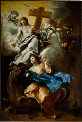 Extáze svaté Margarity z Cortony (Margherita da Cortona), františkánský obraz od Bartolomea Guidobona (1654-1709) Genes, Musei di Strada Nuova (ex Palazzo Bianco)