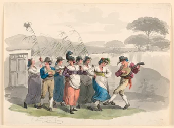 Kresba "Saltarello Romano", Tančící rolníci v okolí Říma, 1807-08