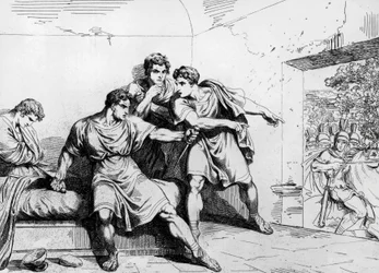 Neronova smrt, z Historie císařů, počínaje Ottavio, rytina Bartolomeo Pinelli (1781-1835), Řím