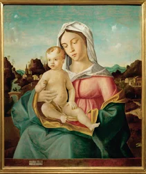 Panna s dítětem (malba na dřevě)