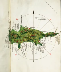 Mapa Kypru, asi 1485 (pergamen)