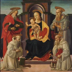 Madona s dítětem na trůně se svatými Janem Evangelistou a Jeronýmem a dvěma benediktinskými světci