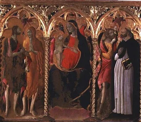 Triptych: Madona s dítětem (ústřední panel) se sv. Janem Křtitelem, sv. Máří Magdalénou, sv. Kryštofem a sv. Dominikem (tempera na panelu)