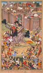 Obléhání Arbely v době Hulagu Khan, stránka z knihy Čingiz-nama (Kniha Čingizchána) Džamího al-tavarikha (Kompendium kronik) Rašída al-Dína (Peršan, 1247–1318)