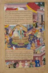 Tumanba Khan, jeho žena a jeho devět synů, Folio z Chingiznama..., ca. 1596
