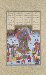 Afrasiyab na íránském trůnu, Folio 105r z Shahnama Book of Kings..., ca. 1525-30.