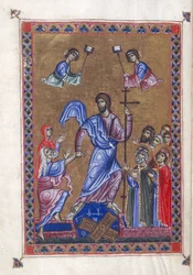 Egerton 1139, f.9v Harrowing of Hell, ilustrace z 